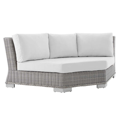 executive chairs | CasaFoyer Conway Outdoor Patio Wicker Rattan Sectional Sofa Round Corner Chair | UV-Resistant | Water-Resistant Sunbrella Fabric | Sturdy Aluminum Frame | Light Gray | casafoyer.myshopify.com
