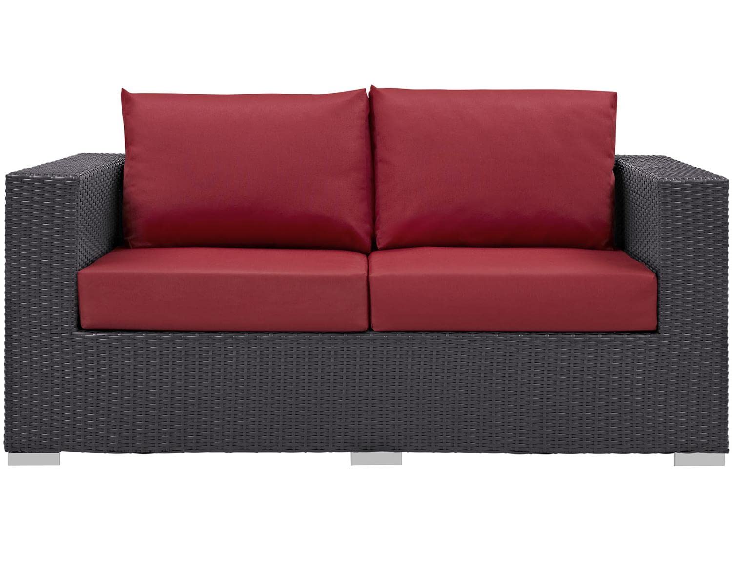 Patio Furniture Sets | Convene Outdoor Sectional Loveseat | Durable Rattan & Aluminum Frame | All-Weather Cushions | Espresso Red | casafoyer.myshopify.com