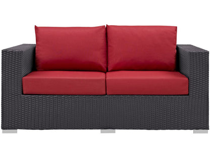 Patio Furniture Sets | Convene Outdoor Sectional Loveseat | Durable Rattan & Aluminum Frame | All-Weather Cushions | Espresso Red | casafoyer.myshopify.com