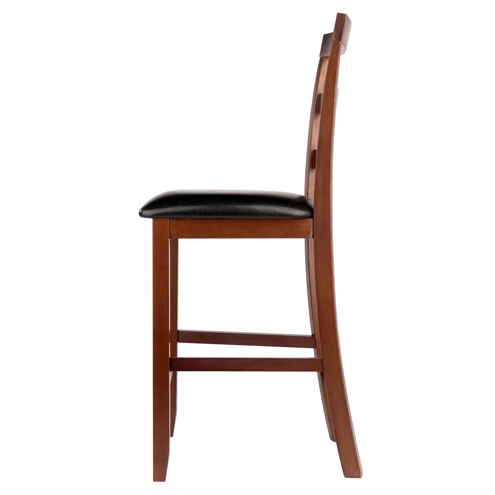 barstools | CasaFoyer Simone 2-Pc Ladder Back Counter Stool Set | Black Faux Leather | Walnut Frame | Comfortable Cushioning | 25H Seat Height | casafoyer.myshopify.com