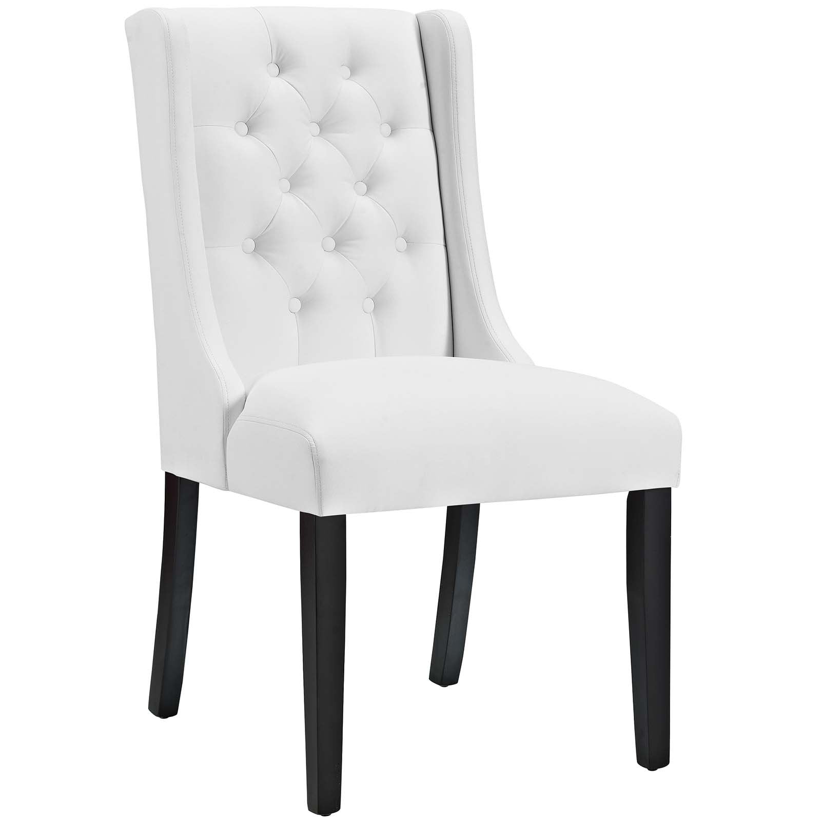 home office desk chairs | CasaFoyer Baronet Button Tufted Dining Chair | Exquisite Design | Premium Vinyl Upholstery | Solid Wood Frame | White | casafoyer.myshopify.com