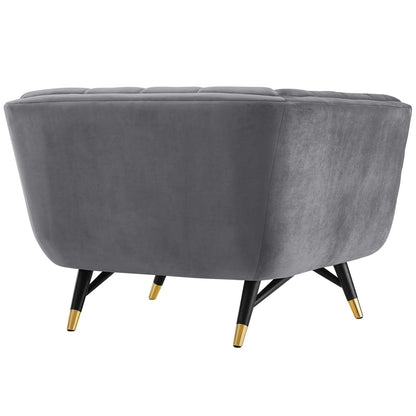home office desk chairs | CasaFoyer Dept Performance Velvet Armchair | Chic, Contemporary, and Mid-Century Modern Design | Stain-Resistant Upholstery | Plush Comfort | Elegant Tufting | Splayed Black Birchwood Frame with Gold Metal Accents | 331 lbs Weight Capacity | casafoyer.myshopify.com