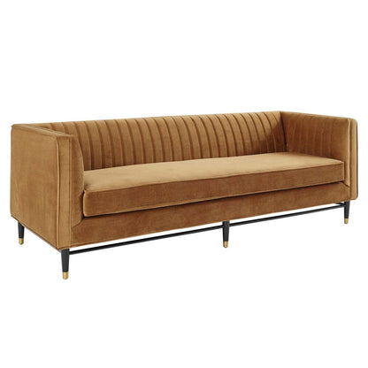 sofas | CasaFoyer Devote Channel Tufted Performance Velvet Sofa | Retro Twist | Stain-Resistant | Dense Foam Padding | Durable Construction | Black Rubberwood Legs with Gold Sleeves | Non-Marking Foot Caps | Assembly Required | 1322 lbs Weight Capacity | casafoyer.myshopify.com