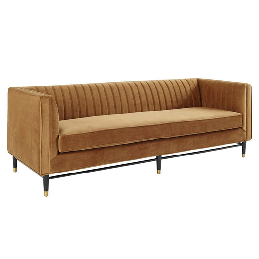 sofas | CasaFoyer Devote Channel Tufted Performance Velvet Sofa | Retro Twist | Stain-Resistant | Dense Foam Padding | Durable Construction | Black Rubberwood Legs with Gold Sleeves | Non-Marking Foot Caps | Assembly Required | 1322 lbs Weight Capacity | casafoyer.myshopify.com