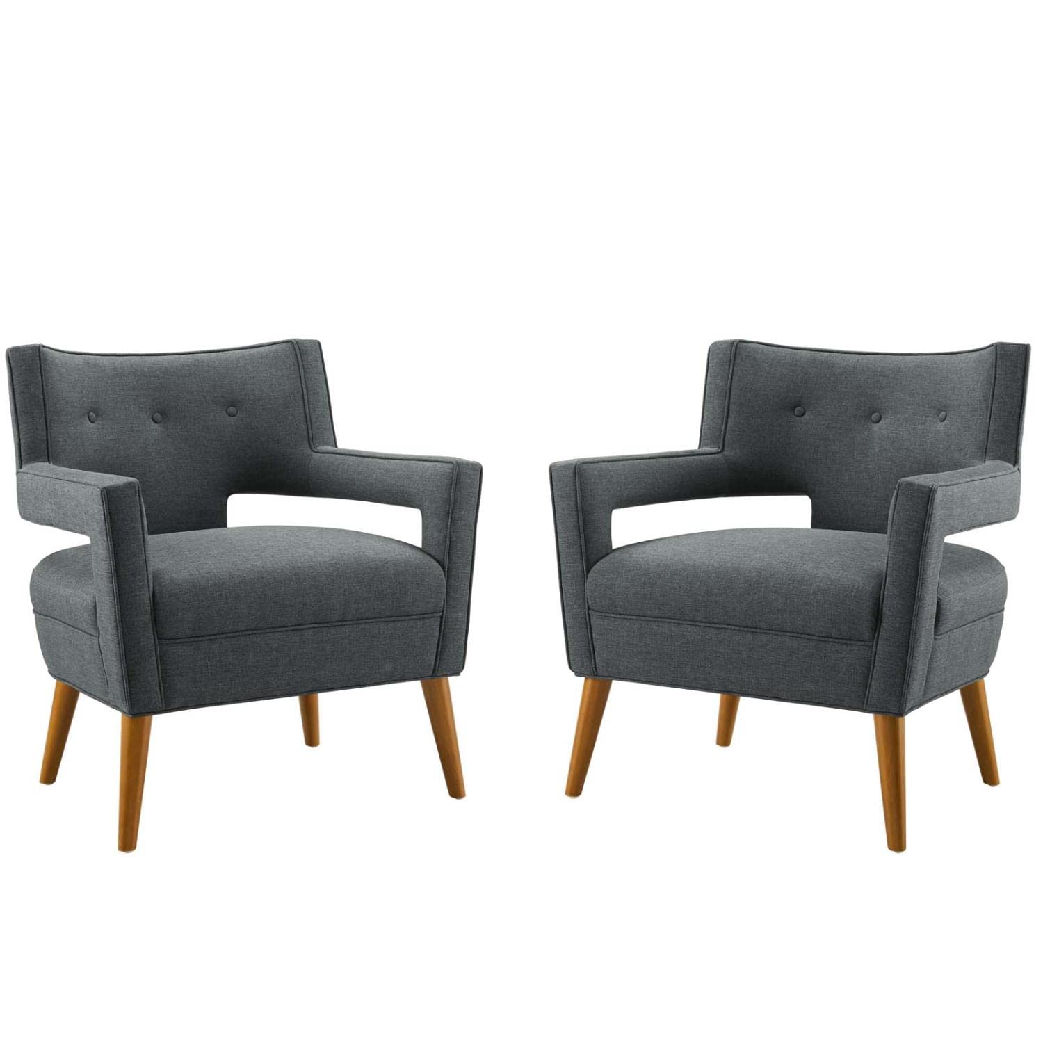 home office desk chairs | CasaFoyer Sheer Armchair Set of 2 | Mid-Century Modern Design | Soft Polyester Upholstery | Button Tufting | Cherry-Stained Wood Legs | 440 lbs Capacity | casafoyer.myshopify.com