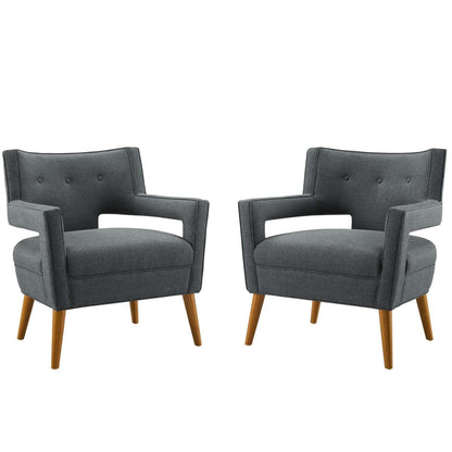home office desk chairs | CasaFoyer Sheer Armchair Set of 2 | Mid-Century Modern Design | Soft Polyester Upholstery | Button Tufting | Dense Foam Padding | Cherry-Stained Wood Legs | 440 lbs Weight Capacity | casafoyer.myshopify.com