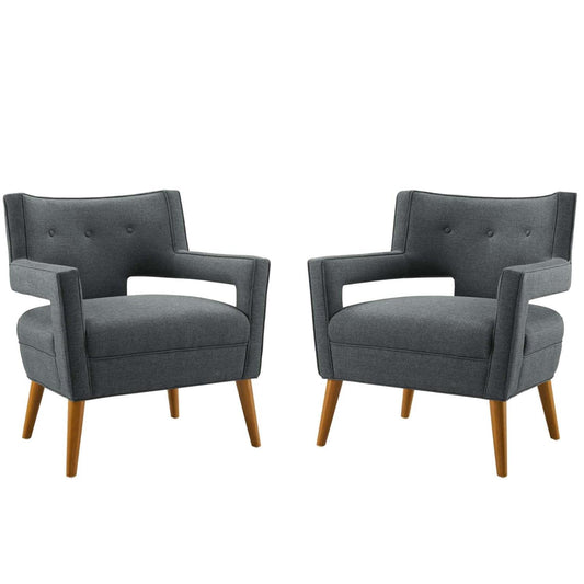 home office desk chairs | CasaFoyer Sheer Armchair Set of 2 | Mid-Century Modern Design | Soft Polyester Upholstery | Button Tufting | Dense Foam Padding | Cherry-Stained Wood Legs | 440 lbs Weight Capacity | casafoyer.myshopify.com