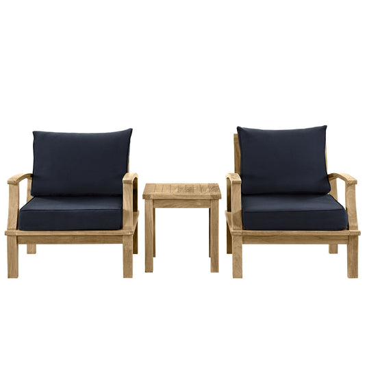 Patio Furniture Sets | Solid Teak Wood Outdoor Set | Marina Collection: Durable, All-Weather Cushions, Modern Design | Includes Side Table & Armchairs | casafoyer.myshopify.com
