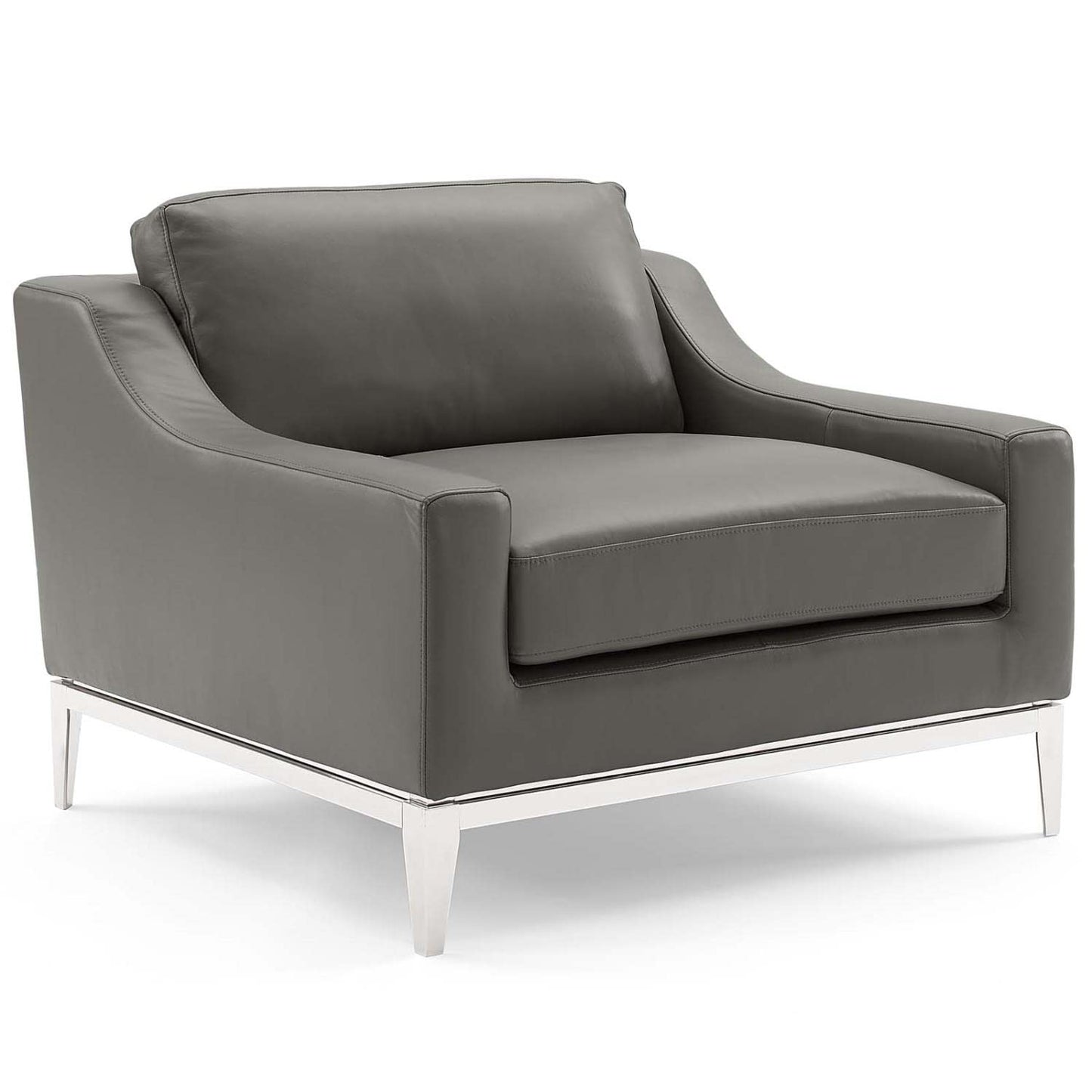 home office desk chairs | CasaFoyer Harness Leather Armchair Set of 2 | Soft Upholstery | Foam Cushion | Stainless Steel Frame | Modern & Timeless Design | Gray | casafoyer.myshopify.com
