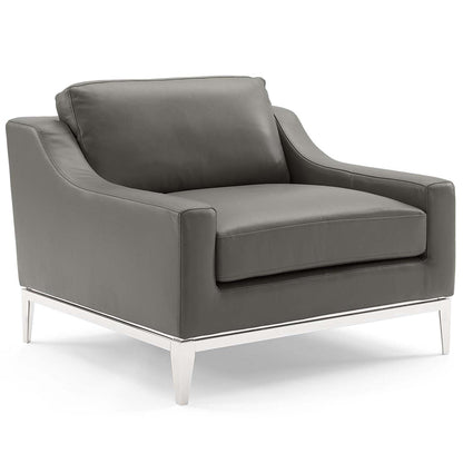 home office desk chairs | CasaFoyer Harness Leather Armchair Set of 2 | Soft Upholstery | Foam Cushion | Stainless Steel Frame | Modern & Timeless Design | Gray | casafoyer.myshopify.com