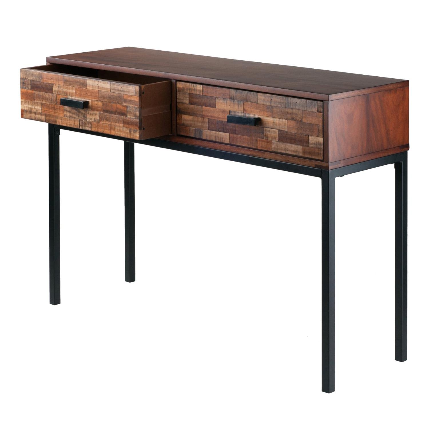 end tables | Ergode Jefferson Console Table | Mosaic Wood-Tile Drawer Panels | Steel Tube Legs | 2 Drawers | Nutmeg Wood Finish | Satin Black Coating | casafoyer.myshopify.com