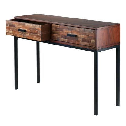 end tables | Ergode Jefferson Console Table | Mosaic Wood-Tile Drawer Panels | Steel Tube Legs | 2 Drawers | Nutmeg Wood Finish | Satin Black Coating | casafoyer.myshopify.com