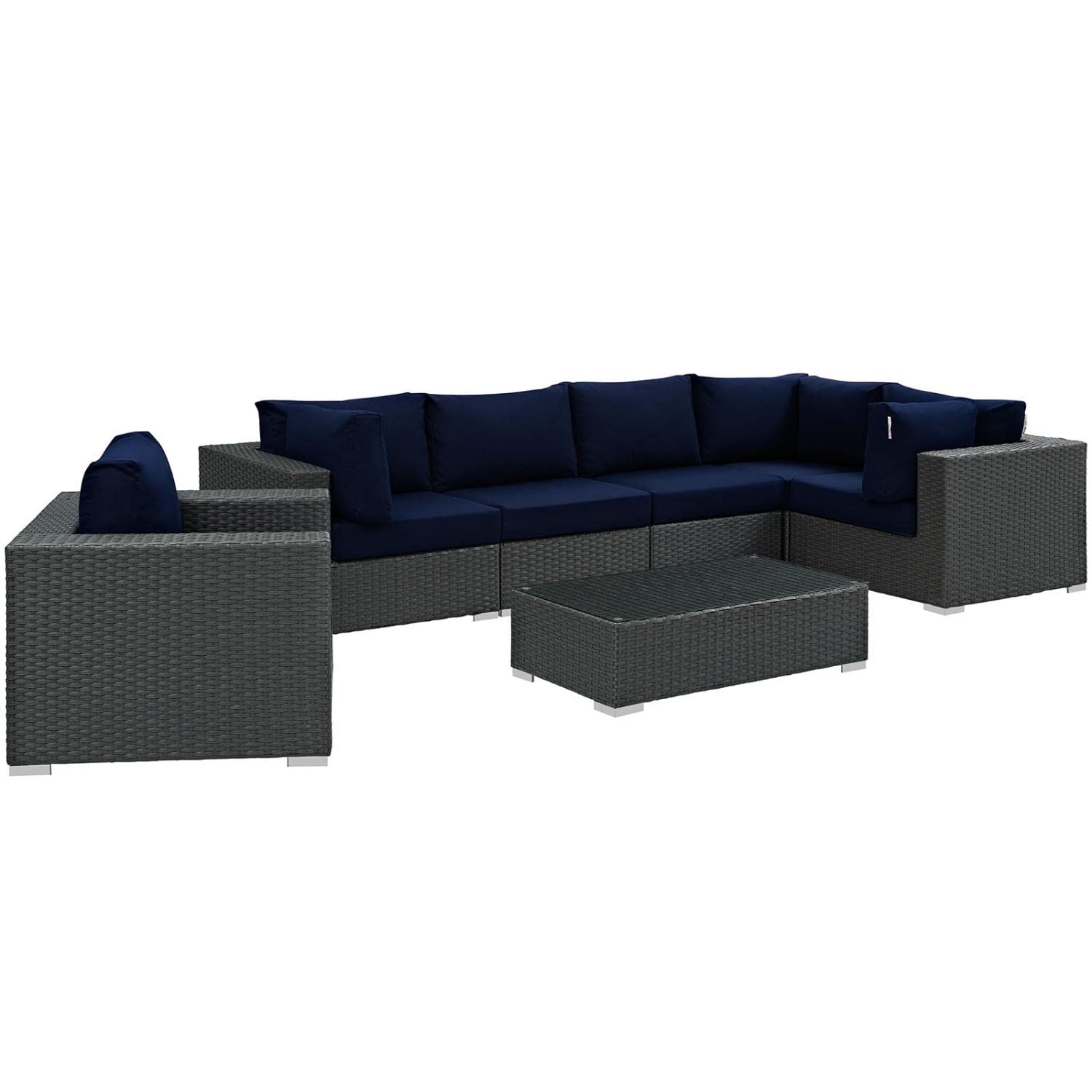 kitchen and dining room sets | CasaFoyer Sojourn Outdoor Patio Furniture Set | Sunbrella Cushions | Synthetic Rattan | UV Protection | Aluminum Frame | Includes Armchair, Coffee Table, Corners, Armless Chairs | casafoyer.myshopify.com
