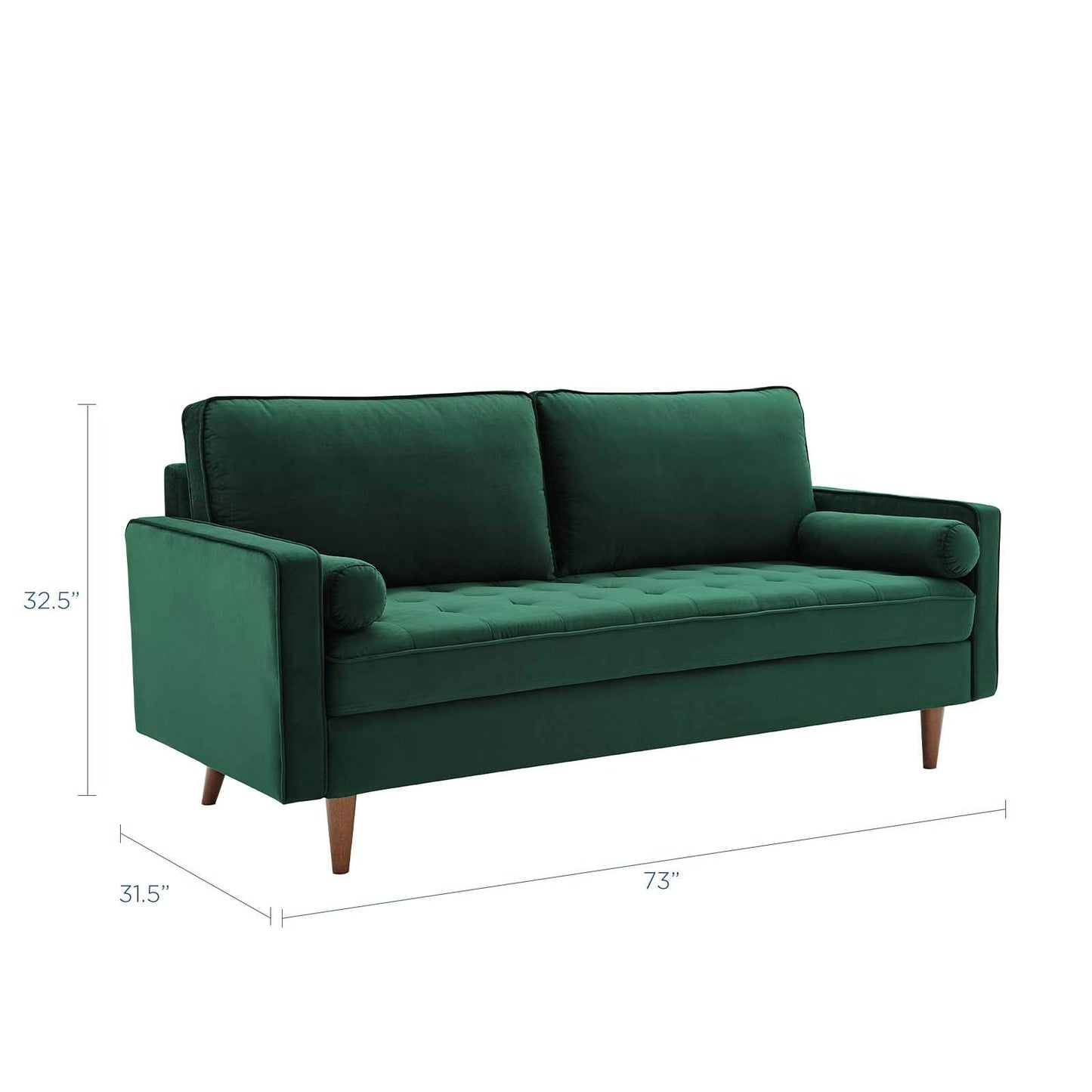 sofas | CasaFoyer Valour Performance Velvet Sofa | Timeless Charm | Stain-Resistant | Comfortable | Walnut Legs | Portable Box | Green | casafoyer.myshopify.com