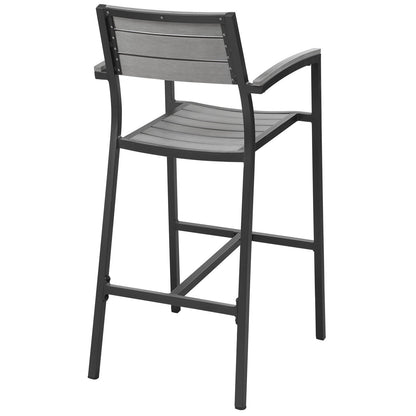 Patio Furniture Sets | Maine Outdoor Patio Dining Bar Stool Set | Synthetic Wood Grain Design | Powder-Coated Aluminum Frame | Ideal for Contemporary Outdoor Spaces | Set of 2 | casafoyer.myshopify.com