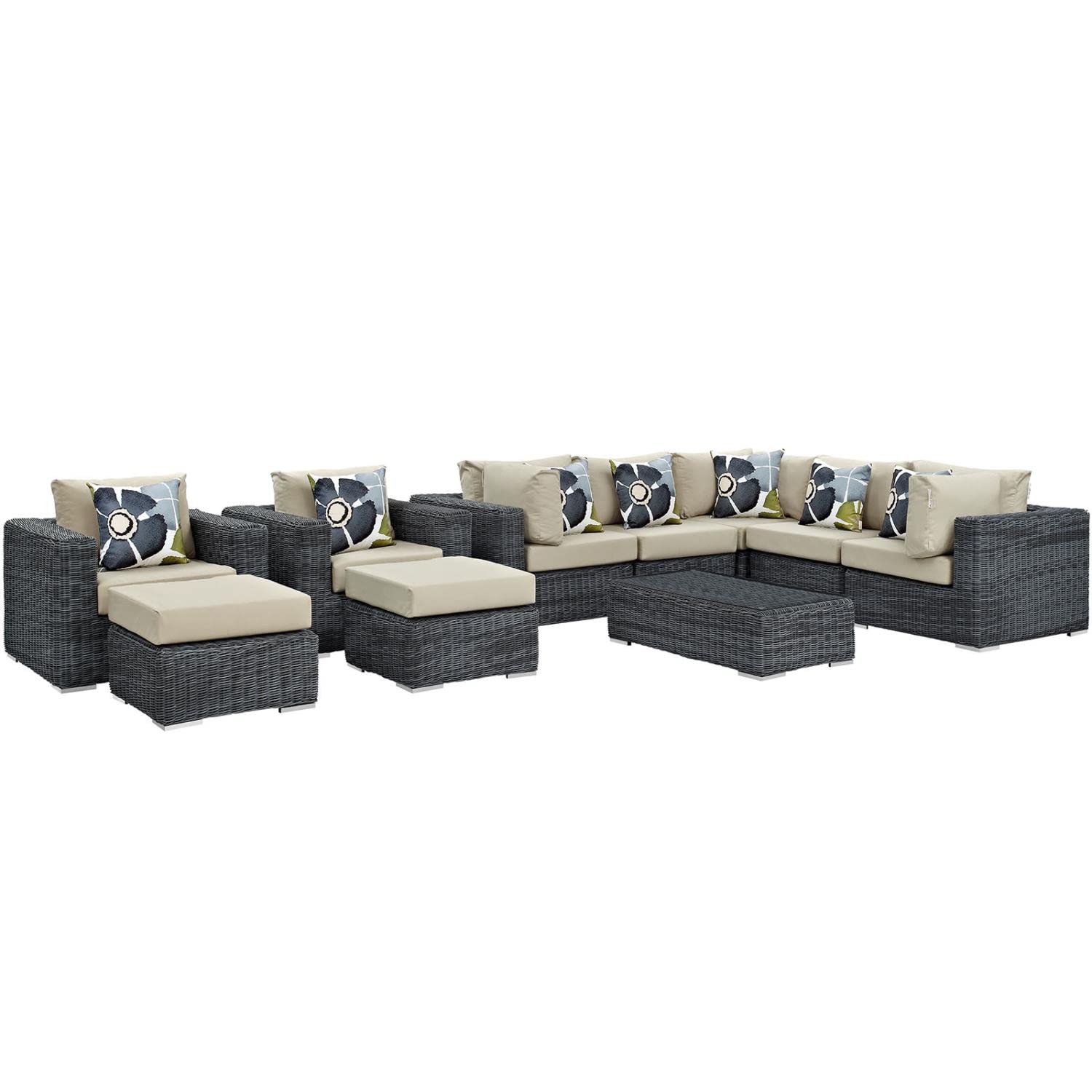kitchen and dining room sets | CasaFoyer Summon Outdoor Patio Sectional Sofa Set | 10 Piece | Sunbrella Fabric | Two-Tone Rattan Weave | UV Protection | Aluminum Frame | casafoyer.myshopify.com