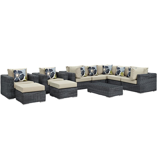 kitchen and dining room sets | CasaFoyer Summon Outdoor Patio Sectional Sofa Set | 10 Piece | Sunbrella Fabric | Two-Tone Rattan Weave | UV Protection | Aluminum Frame | casafoyer.myshopify.com