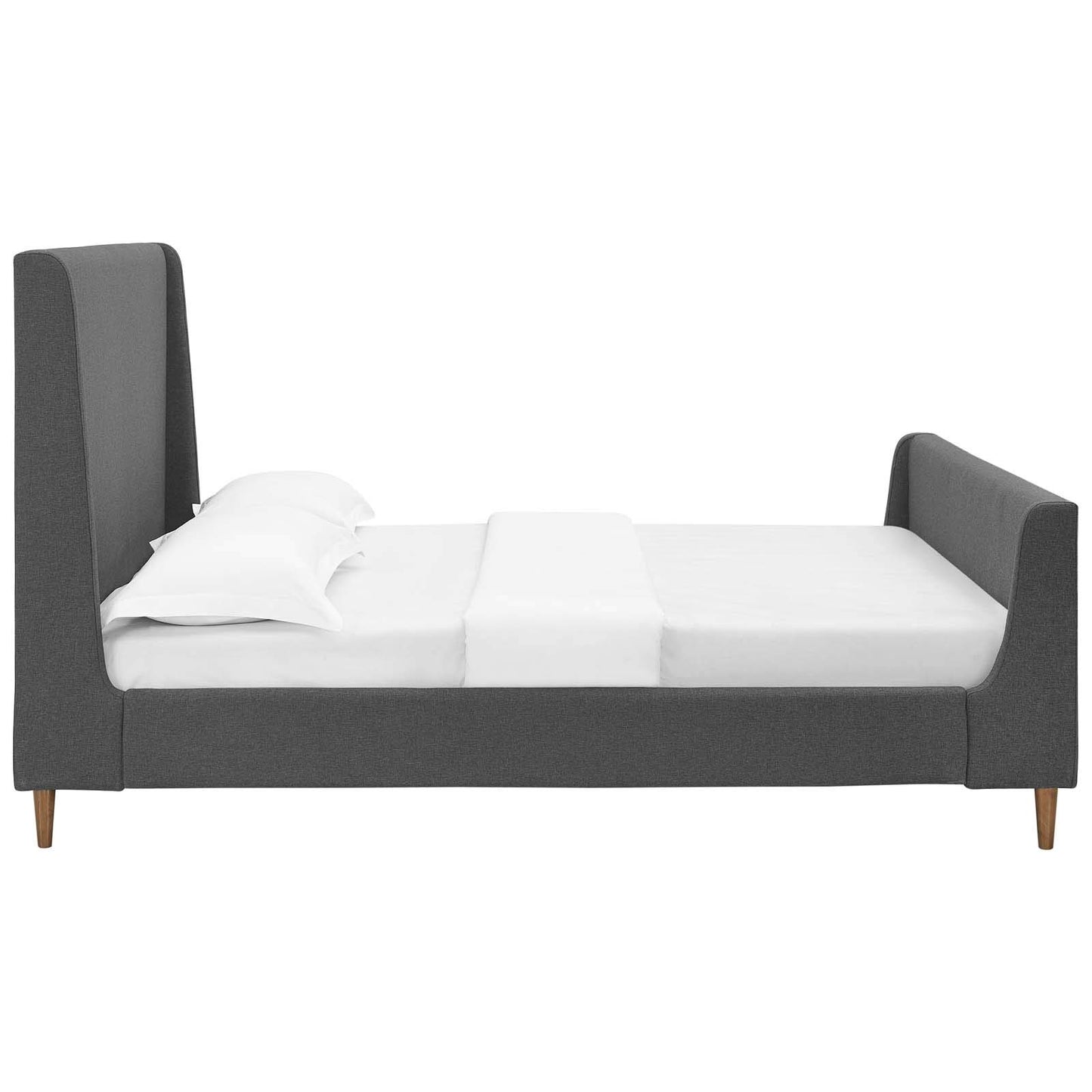 adjustable bed bases | CasaFoyer Aubree Upholstered Fabric Sleigh Queen Platform Bed | Modern Design | Padded Headboard | Walnut Legs | Polyester Upholstery | Sturdy Support System | 1322 lbs Weight Capacity | casafoyer.myshopify.com