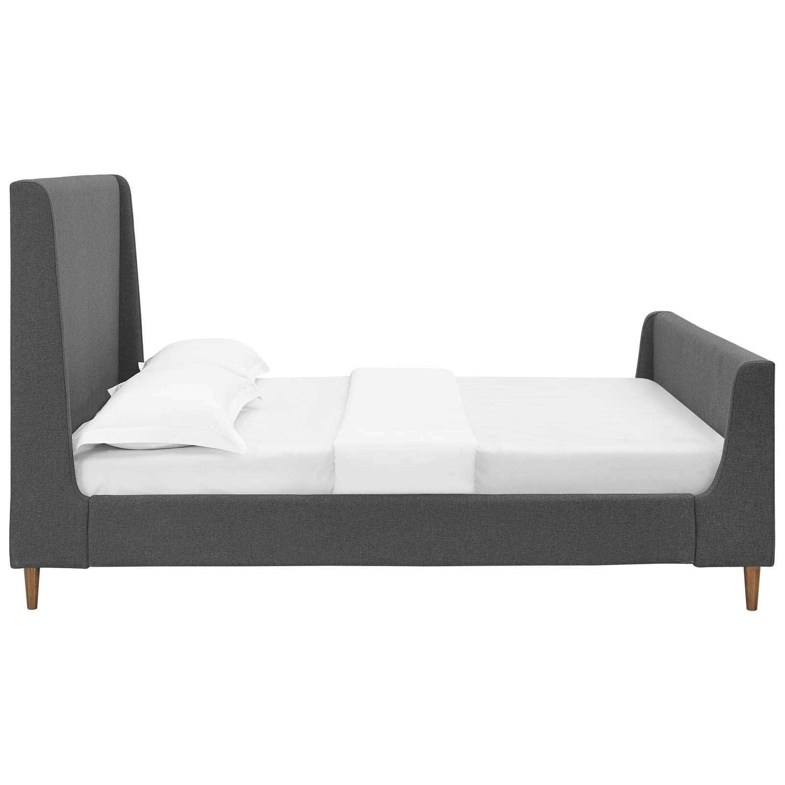 adjustable bed bases | CasaFoyer Aubree Upholstered Fabric Sleigh Queen Platform Bed | Modern Design | Padded Headboard | Walnut Legs | Polyester Upholstery | Sturdy Support System | 1322 lbs Weight Capacity | casafoyer.myshopify.com