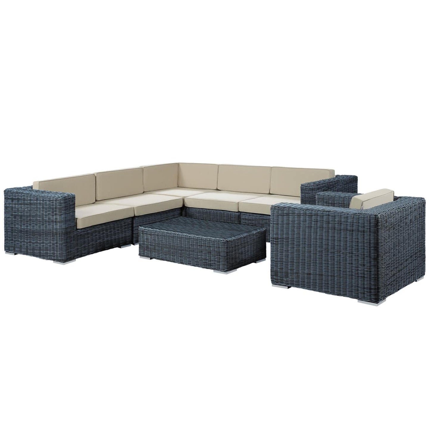 kitchen and dining room sets | CasaFoyer Summon Outdoor Patio Sectional Sofa Set | 7 Piece Rattan Furniture | Sunbrella Cushions | Coffee Table | casafoyer.myshopify.com