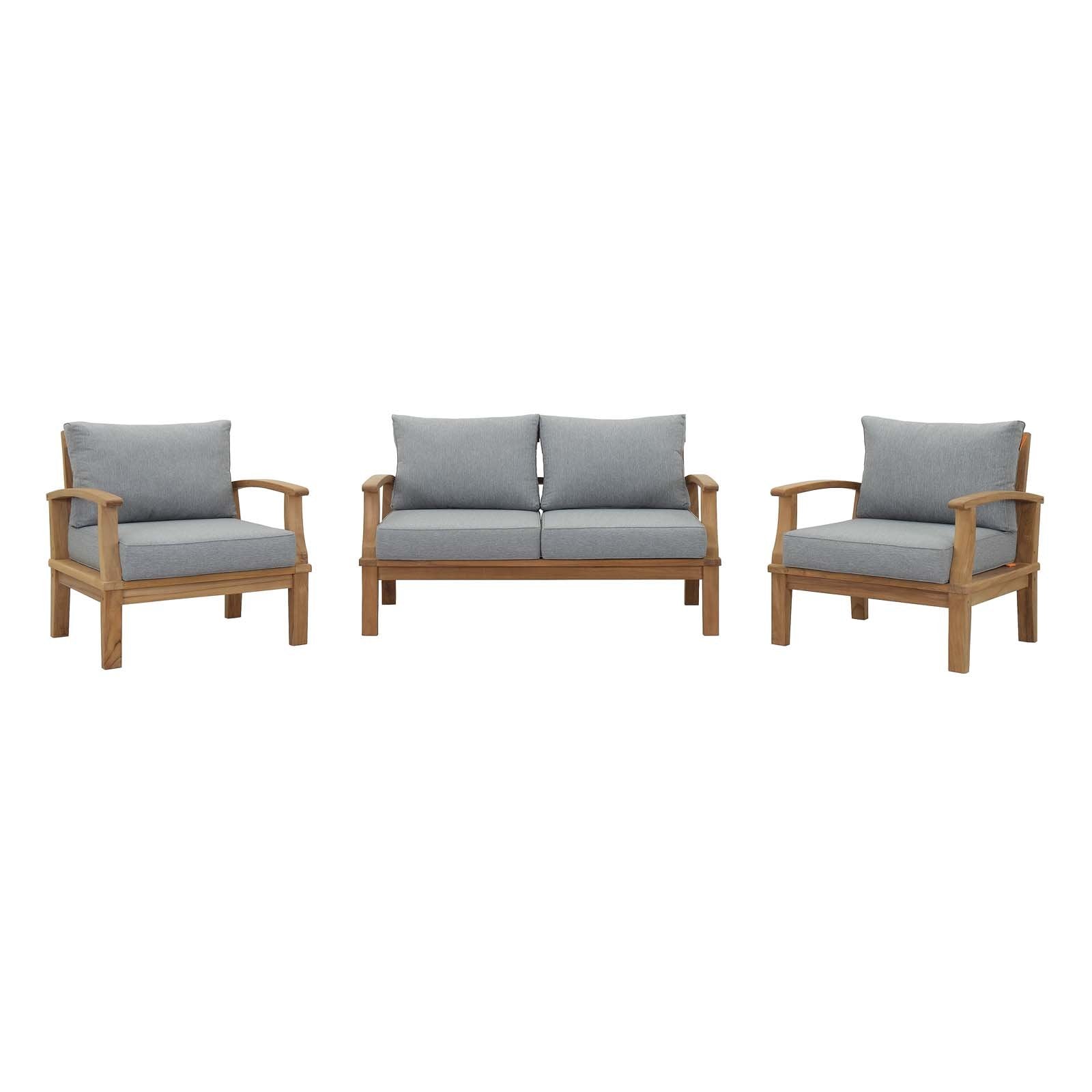 Patio Furniture Sets | Marina Teak Wood Outdoor Patio Furniture Sofa Sectional Set | Luxury, Durable, All-Weather Cushions | Modern Design | Includes Sofa & Armchairs | casafoyer.myshopify.com