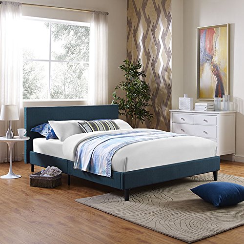 bed frames | CasaFoyer Anya Platform Bed | Trendy Avant-Garde Design | Upholstered Polyester Fabric | Solid Wood Legs | Slatted Wood Support System | Accommodates Various Mattress Types | Maximum Stability | Weight Capacity 1300 lbs | casafoyer.myshopify.com