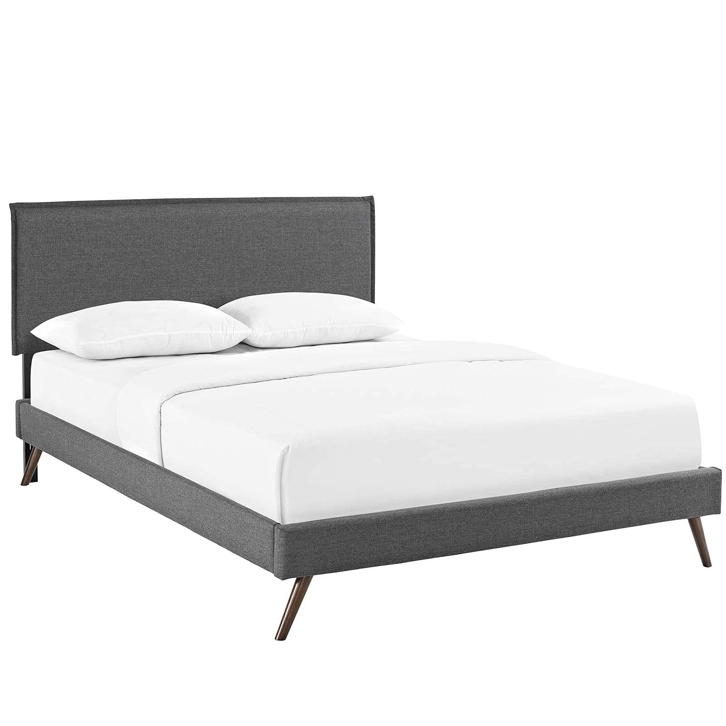 bed frames | CasaFoyer Amaris Platform Bed | Solid Wood Frame | Polyester Upholstery | Tapered Legs | Headboard | Memory Foam Mattress Compatible | Gray | casafoyer.myshopify.com