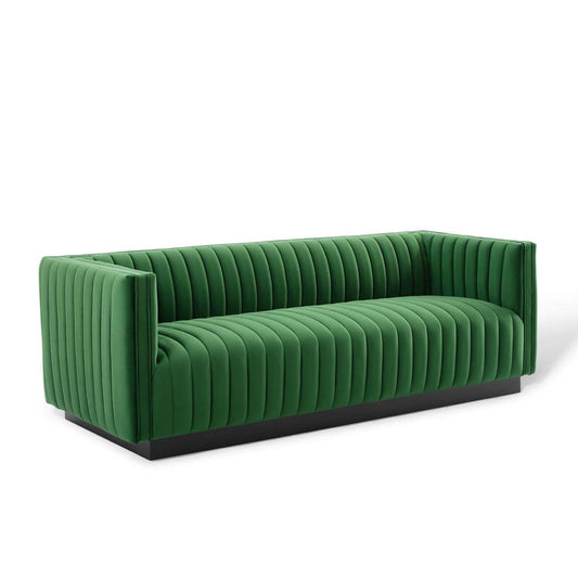 sofas | CasaFoyer Conjure Channel Tufted Performance Velvet Upholstered Sofa | Luxurious Stain-Resistant Vintage Glamour | Wood Construction Non-Marking Foot Caps Matte Black Base | Perfect for Living Room Lounge or Home Office | Weight Capacity 1323 lbs | casafoyer.myshopify.com