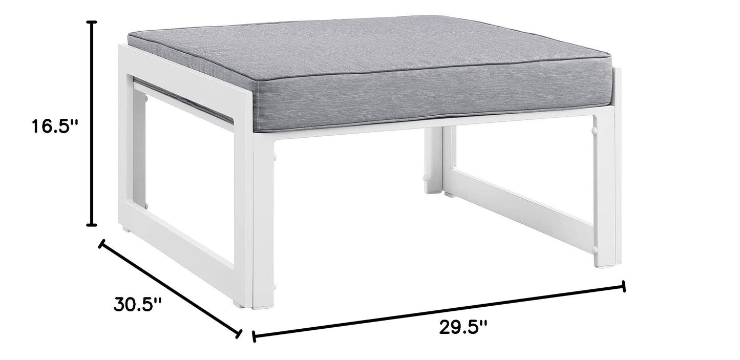 Ottoman | Fortuna Outdoor Patio Ottoman | Versatile Small Bench | Durable Aluminum Frame | All-Weather Cushions | Ideal for Contemporary Patios | casafoyer.myshopify.com