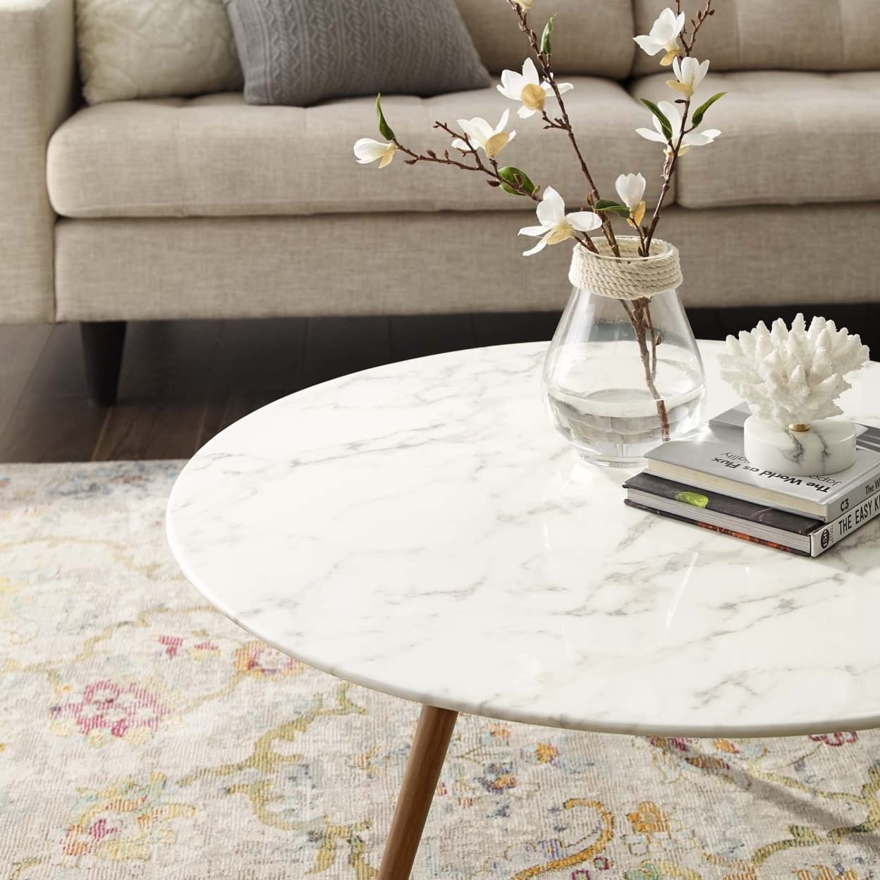 coffee tables | Ergode Lippa 36 Round Walnut Veneer Coffee Table | Timeless Design | Scratch-Resistant Finish | Tripod Base | Ideal for Living Room, Lounge, or Home Office | casafoyer.myshopify.com