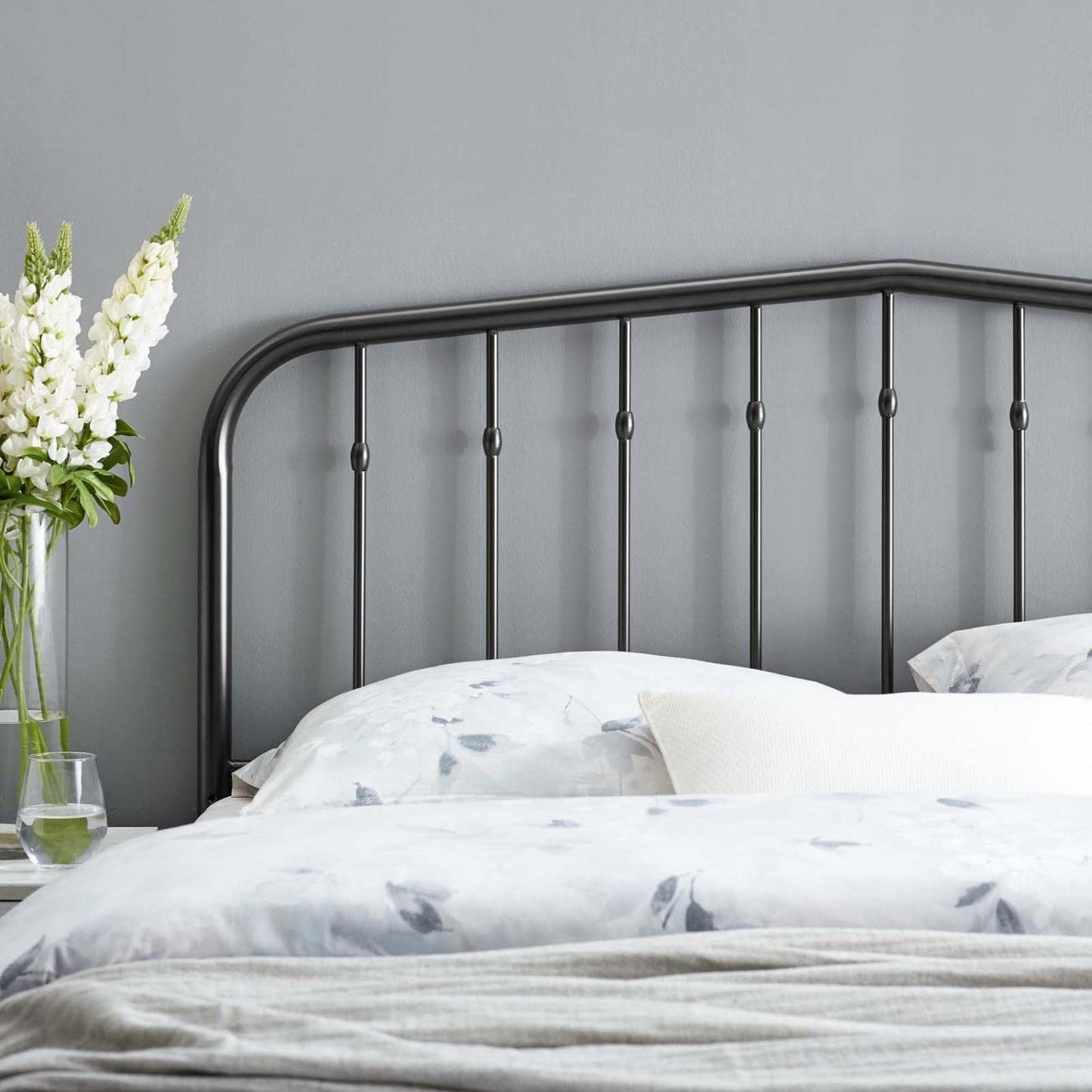 Bed | CasaFoyer Lennon Metal Queen Headboard | Cottage Farmhouse Design | Sleek Silhouette | Trendy Spindles | Durable Iron | Powder-Coated Finish | 7 Mounting Positions | casafoyer.myshopify.com