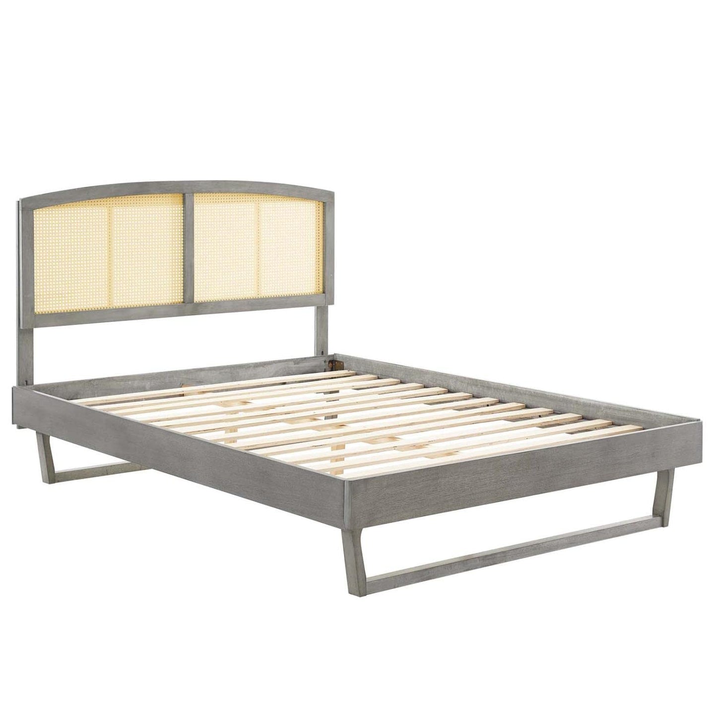 Bed | CasaFoyer Sierra Woven Cane Rattan Wood Queen Platform Bed | Mid-Century Modern Design | Tropical Flair | Durable & Stable | No Box Spring Needed | Gray | casafoyer.myshopify.com