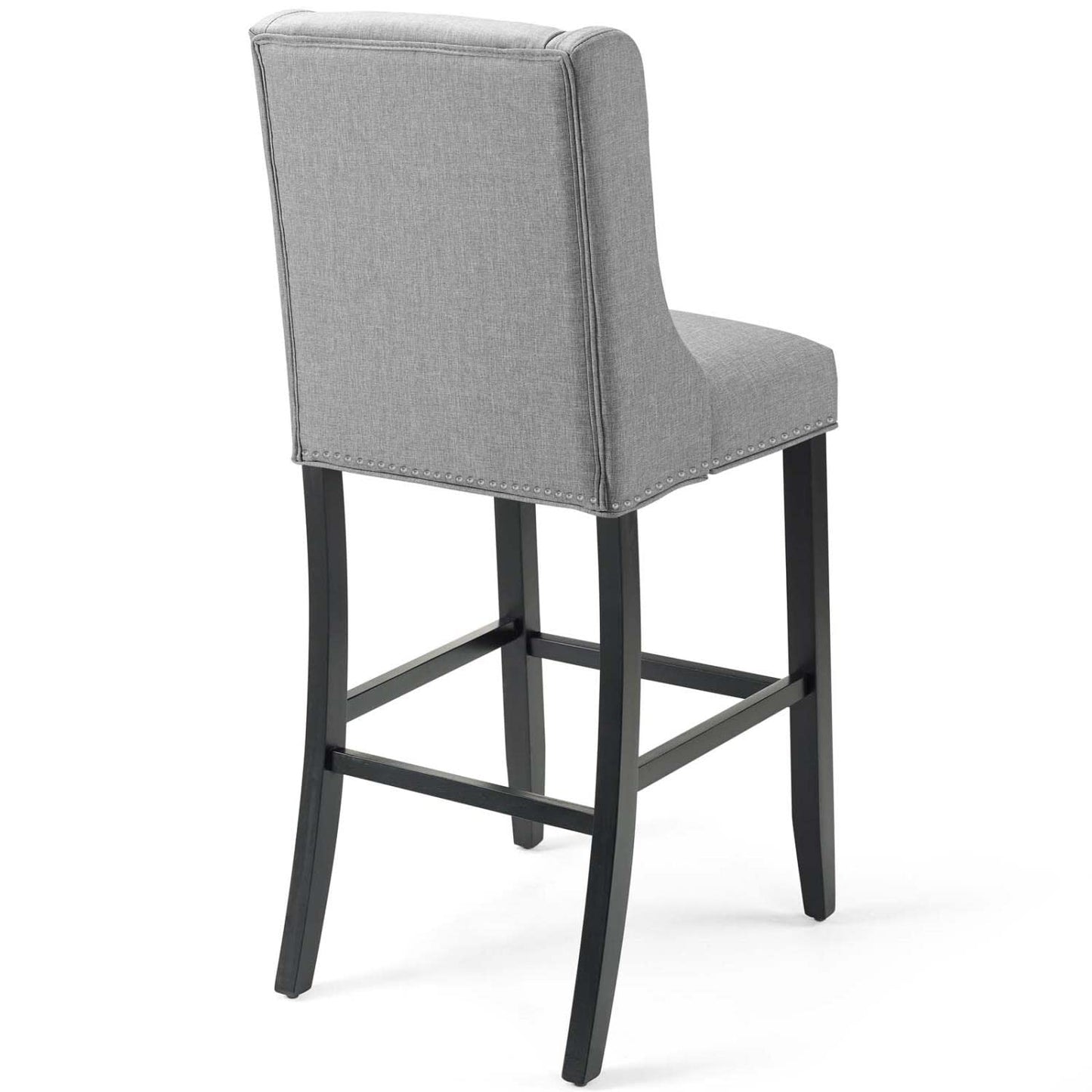 barstools | CasaFoyer Baron Upholstered Fabric Bar Stool Set of 2 | Refined Backrest | Nailhead Trim | Comfortable Padding | Solid Wood Frame | Light Gray | casafoyer.myshopify.com