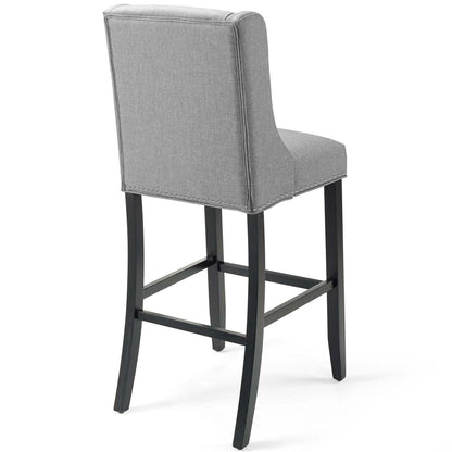 barstools | CasaFoyer Baron Upholstered Fabric Bar Stool Set of 2 | Refined Backrest | Nailhead Trim | Comfortable Padding | Solid Wood Frame | Light Gray | casafoyer.myshopify.com