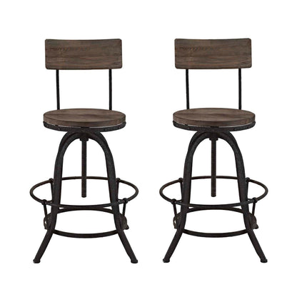 barstools | CasaFoyer Procure Wood Bar Stools | Metal Frame | Pine Wood Seat & Back | Footrest | Rustic Charm with Modern Elegance | Set of 2 | casafoyer.myshopify.com