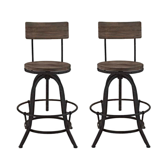 barstools | CasaFoyer Procure Wood Bar Stools | Metal Frame | Pine Wood Seat & Back | Footrest | Rustic Charm with Modern Elegance | Set of 2 | casafoyer.myshopify.com