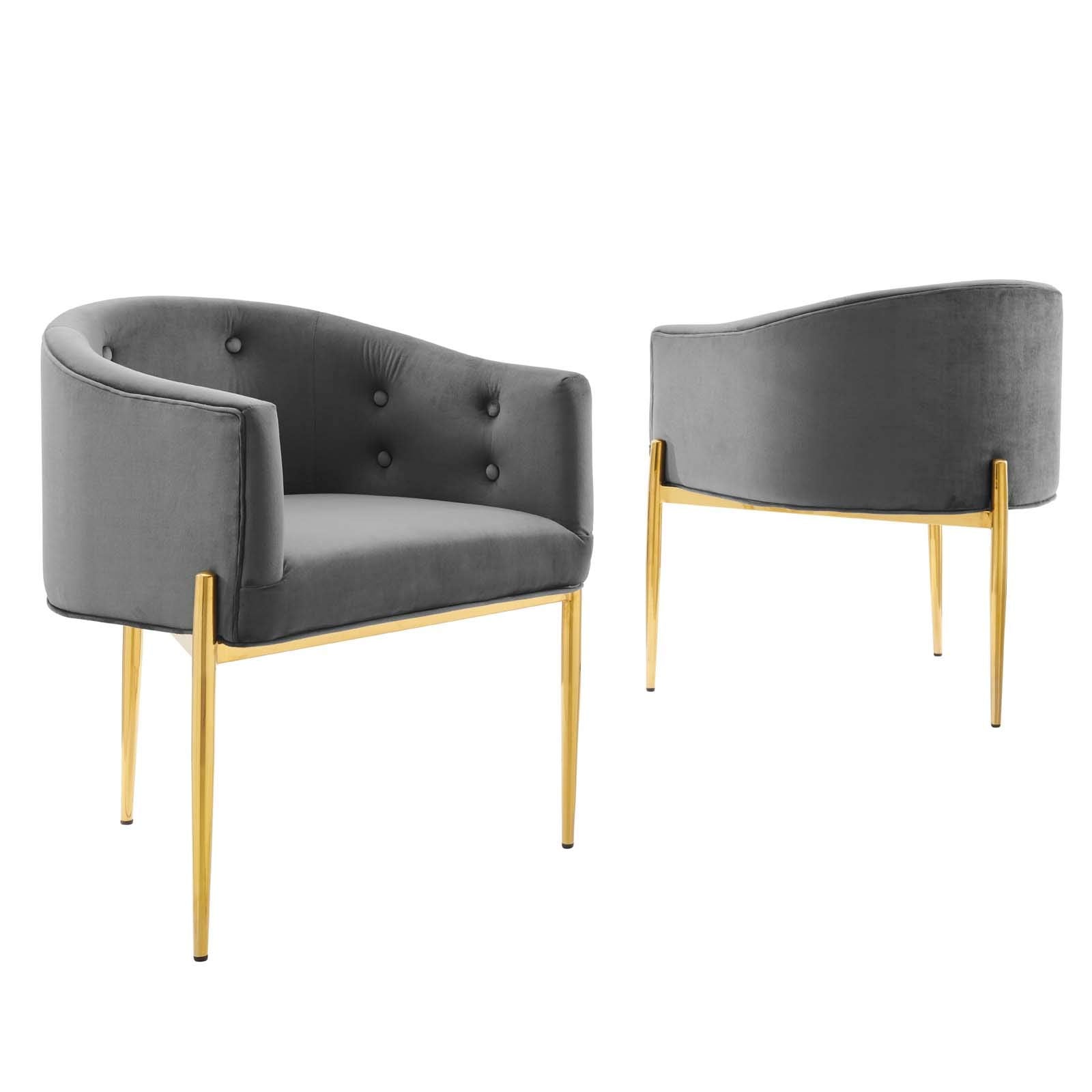 sofa tables | Ergode Savour Tufted Performance Velvet Accent Armchairs | Set of 2 | Luxury Gray | Stain-Resistant Upholstery | Chrome Gold Legs | casafoyer.myshopify.com