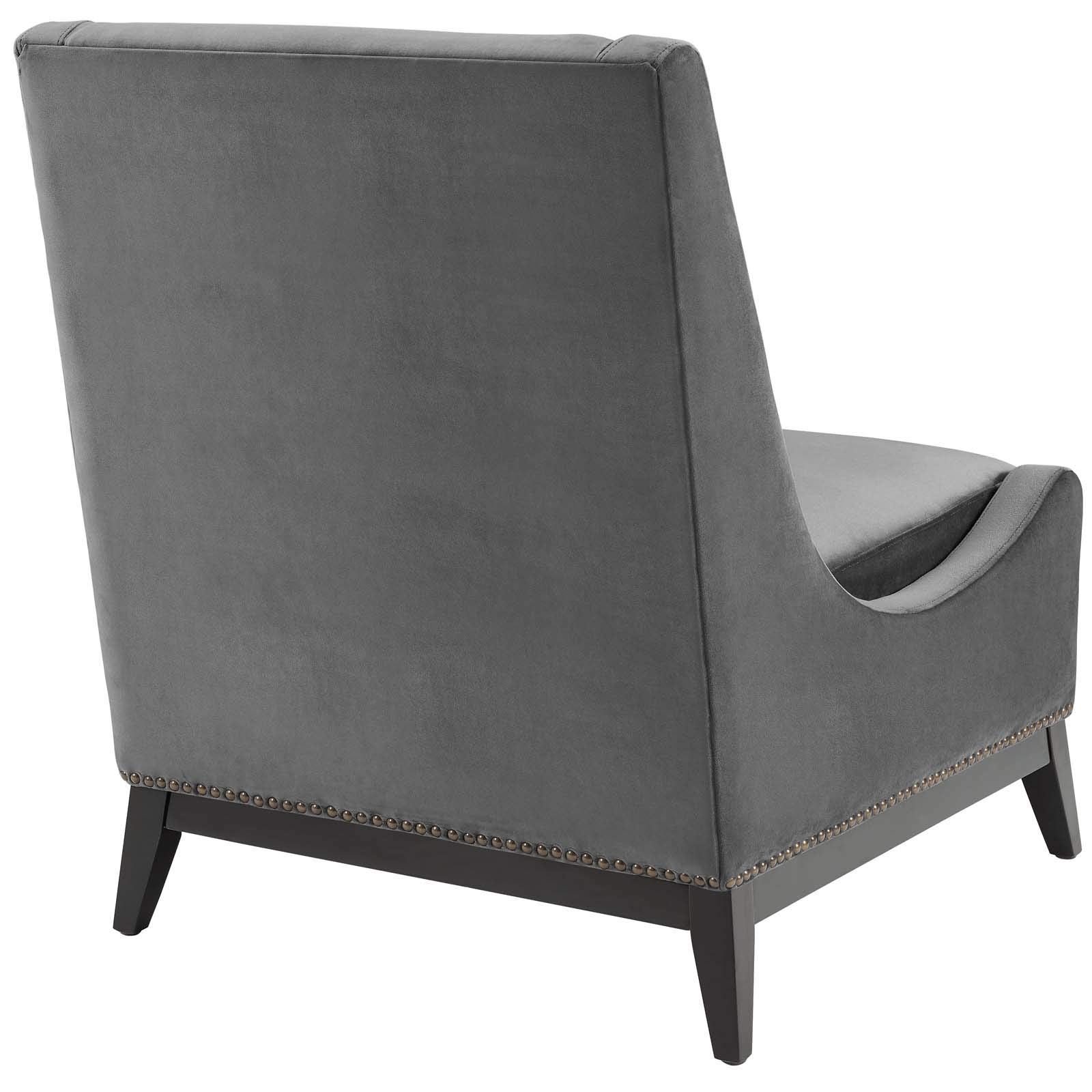home office desk chairs | CasaFoyer Confident Accent Lounge Chair | Luxurious Plush Velvet | Nailhead Trim | Sturdy Rubberwood Frame | Removable Seat Cushion | Gray | casafoyer.myshopify.com