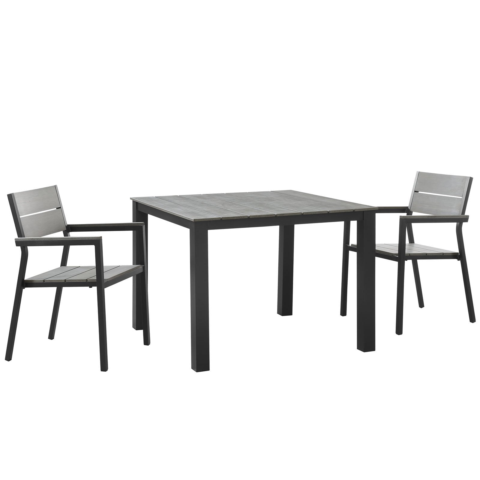Dining Table | Maine Outdoor Patio Dining Furniture Collection | Synthetic Wood Grain Plank Boards | Aluminum Frame | Ideal for Contemporary Patios & Outdoor Lounge Spaces | Includes Dining Table & Armchairs | casafoyer.myshopify.com