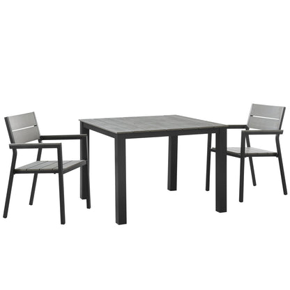Dining Table | Maine Outdoor Patio Dining Furniture Collection | Synthetic Wood Grain Plank Boards | Aluminum Frame | Ideal for Contemporary Patios & Outdoor Lounge Spaces | Includes Dining Table & Armchairs | casafoyer.myshopify.com