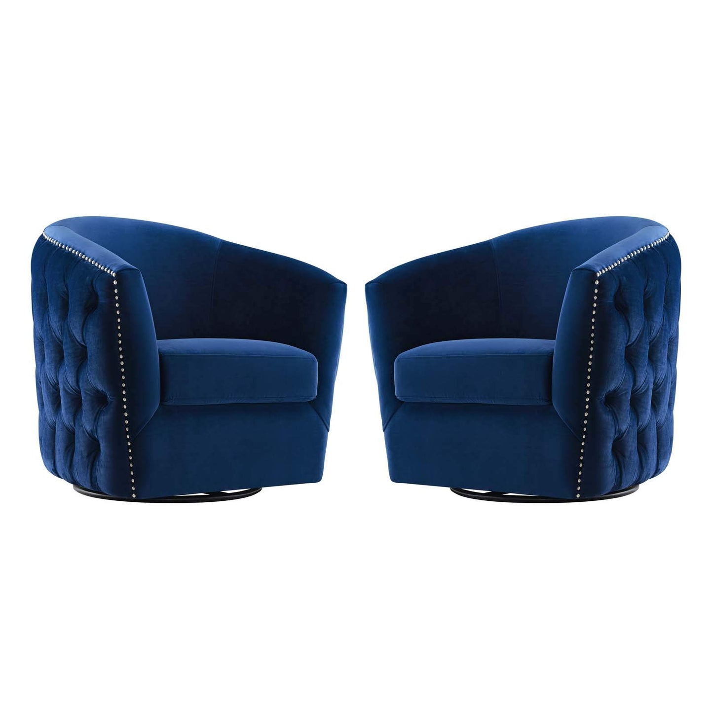 home office desk chairs | CasaFoyer Rogue Performance Velvet Swivel Armchair Set of 2 | Navy: Luxurious, Stylish, and Versatile | Enhance your living space with this stain-resistant armchair set featuring a 360-degree swivel base and cozy barrel back design. | casafoyer.myshopify.com