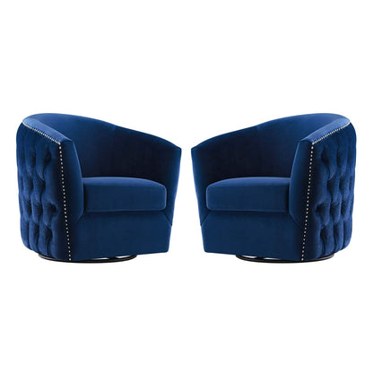 home office desk chairs | CasaFoyer Rogue Performance Velvet Swivel Armchair Set of 2 | Navy: Luxurious, Stylish, and Versatile | Enhance your living space with this stain-resistant armchair set featuring a 360-degree swivel base and cozy barrel back design. | casafoyer.myshopify.com