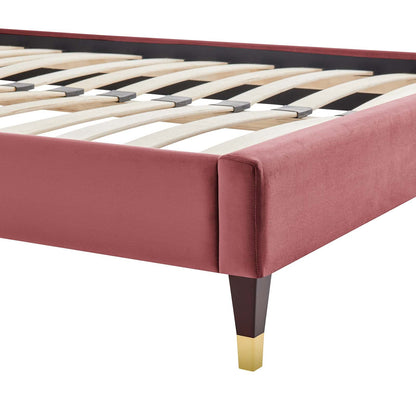 bed frames | CasaFoyer Harlow Performance Velvet Queen Bed Frame | Opulent Art Deco Style | Gold Metal Legs | Stain-Resistant | Accommodates Various Mattress Types | Durable & Stable | Assembly Required (Mattress not included) | casafoyer.myshopify.com