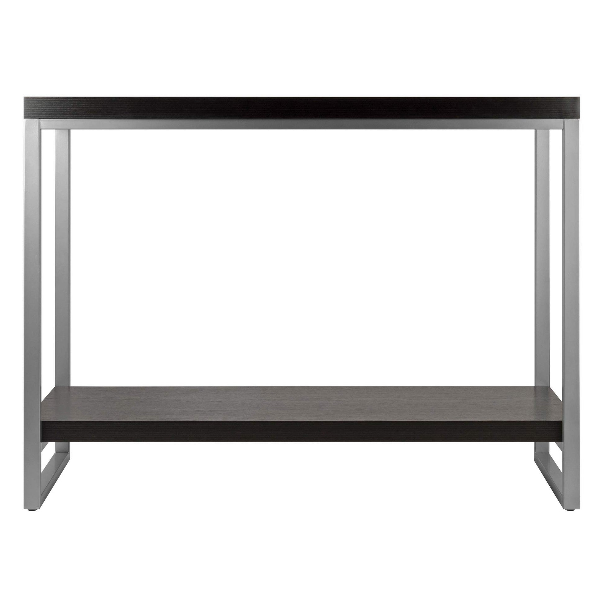 TABLE | Ergode Jared Collection | Contemporary Metal Frame Console Table | Pewter Finish | Black Wood Top | Bottom Shelf | 40 Length | 30 Height | 15.98 Depth | Easy Assembly | 31.2 lbs | casafoyer.myshopify.com