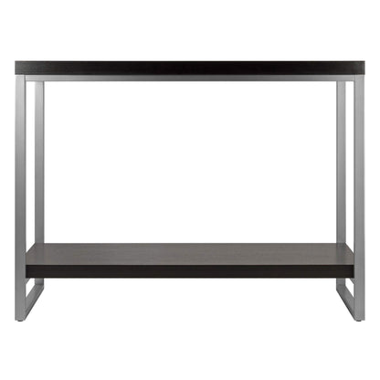 TABLE | Ergode Jared Collection | Contemporary Metal Frame Console Table | Pewter Finish | Black Wood Top | Bottom Shelf | 40 Length | 30 Height | 15.98 Depth | Easy Assembly | 31.2 lbs | casafoyer.myshopify.com