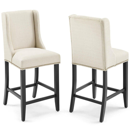 barstools | CasaFoyer Baron Upholstered Fabric Counter Stool Set of 2 | Beige | Contemporary Design | Nailhead Trim | Comfortable Foam Padding | Sturdy Solid Wood Frame | 500 lbs Capacity | casafoyer.myshopify.com