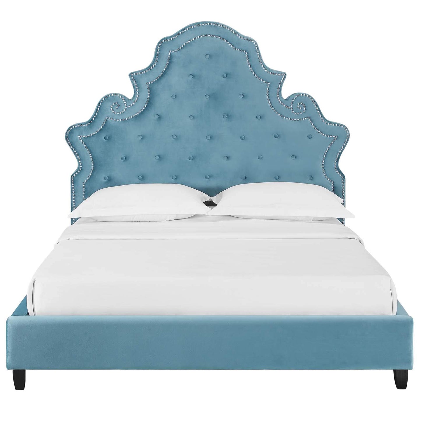 adjustable bed bases | CasaFoyer Valentina Performance Velvet Tufted Nailhead Queen Platform Bed | Sea Blue | Stain-Resistant Polyester | Wood Slat Support | 1322 lbs Capacity | casafoyer.myshopify.com