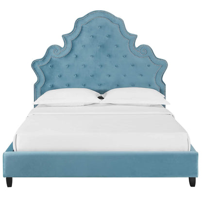 adjustable bed bases | CasaFoyer Valentina Performance Velvet Tufted Nailhead Queen Platform Bed | Sea Blue | Stain-Resistant Polyester | Wood Slat Support | 1322 lbs Capacity | casafoyer.myshopify.com