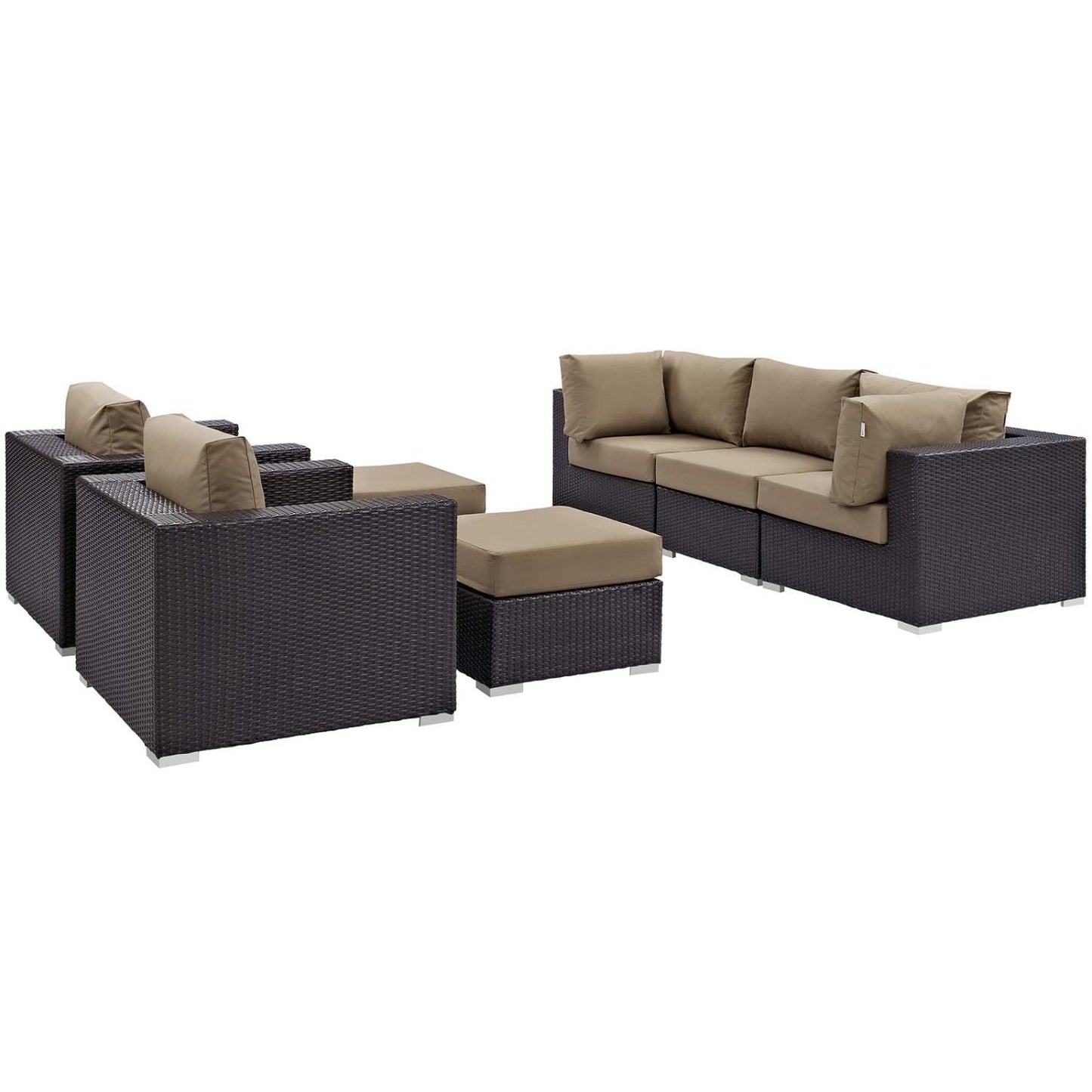 kitchen and dining room sets | CasaFoyer Convene Outdoor Sectional Set | Synthetic Rattan | Aluminum Frame | All-Weather Cushions | Patio Sofa, Armless Chair, Corner, Ottoman | Espresso Mocha | casafoyer.myshopify.com