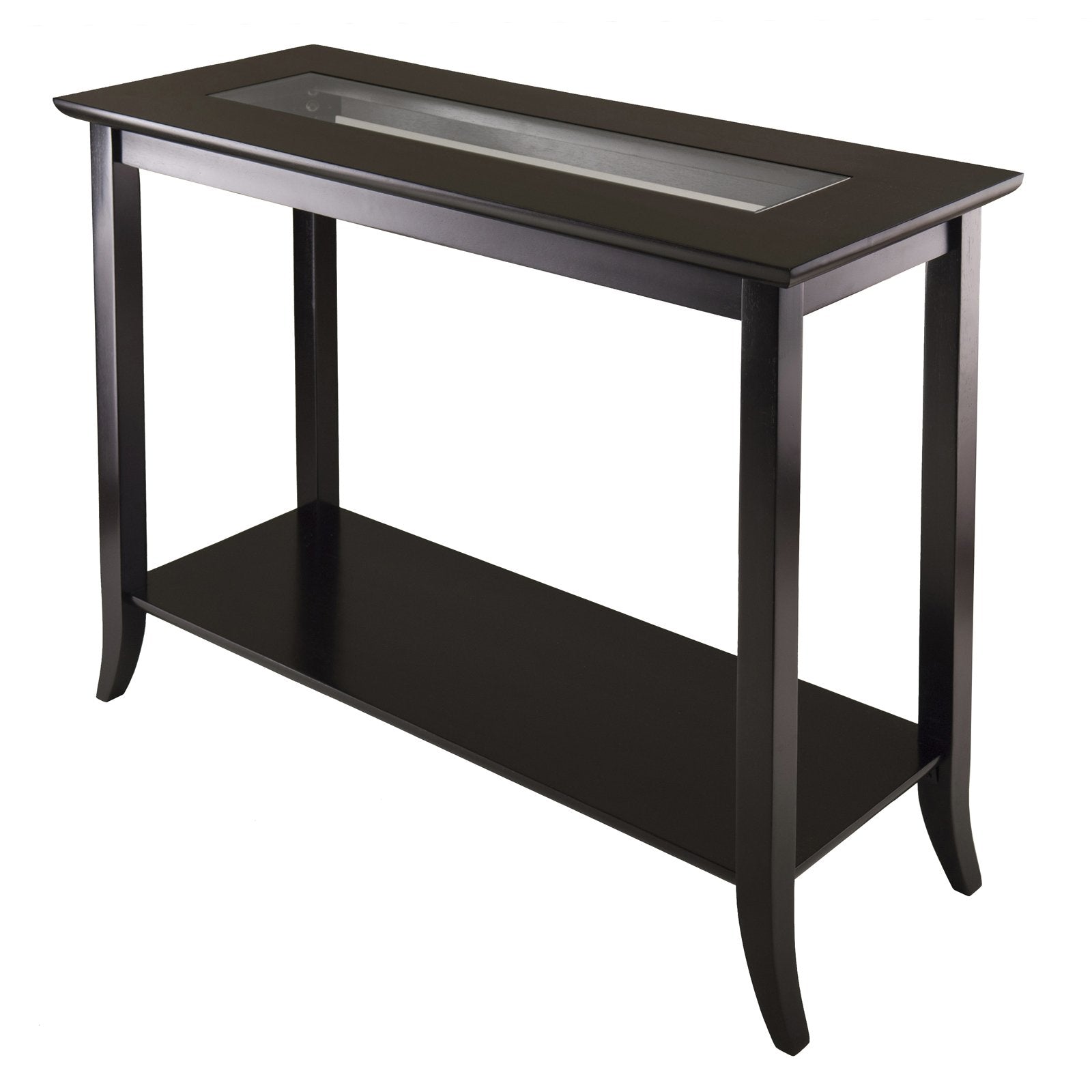 TABLE | Ergode Genoa Rectangular Console Hall Table | Glass Inset & Shelf | 40W x 16.34D x 30H | Dark Espresso Finish | casafoyer.myshopify.com